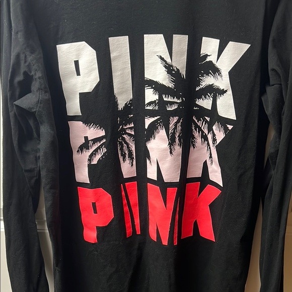 PINK Victoria's Secret Black Graphic Long Sleeve, Medium, Palm Trees - Picture 3 of 4